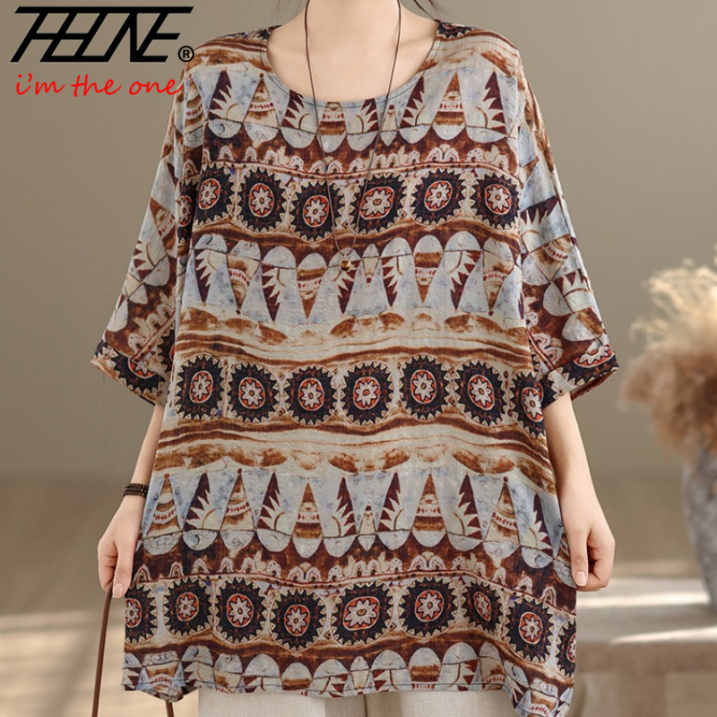 THHONE Blus Wanita Musim Panas - Vintage Fashion Fabrics ulasan dan harga