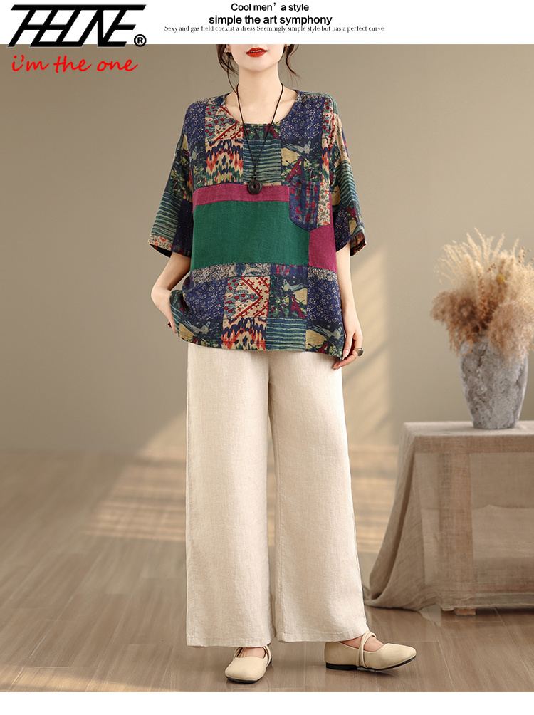 THHONE Blus Wanita Musim Panas - Vintage Fashion Fabrics ulasan dan harga